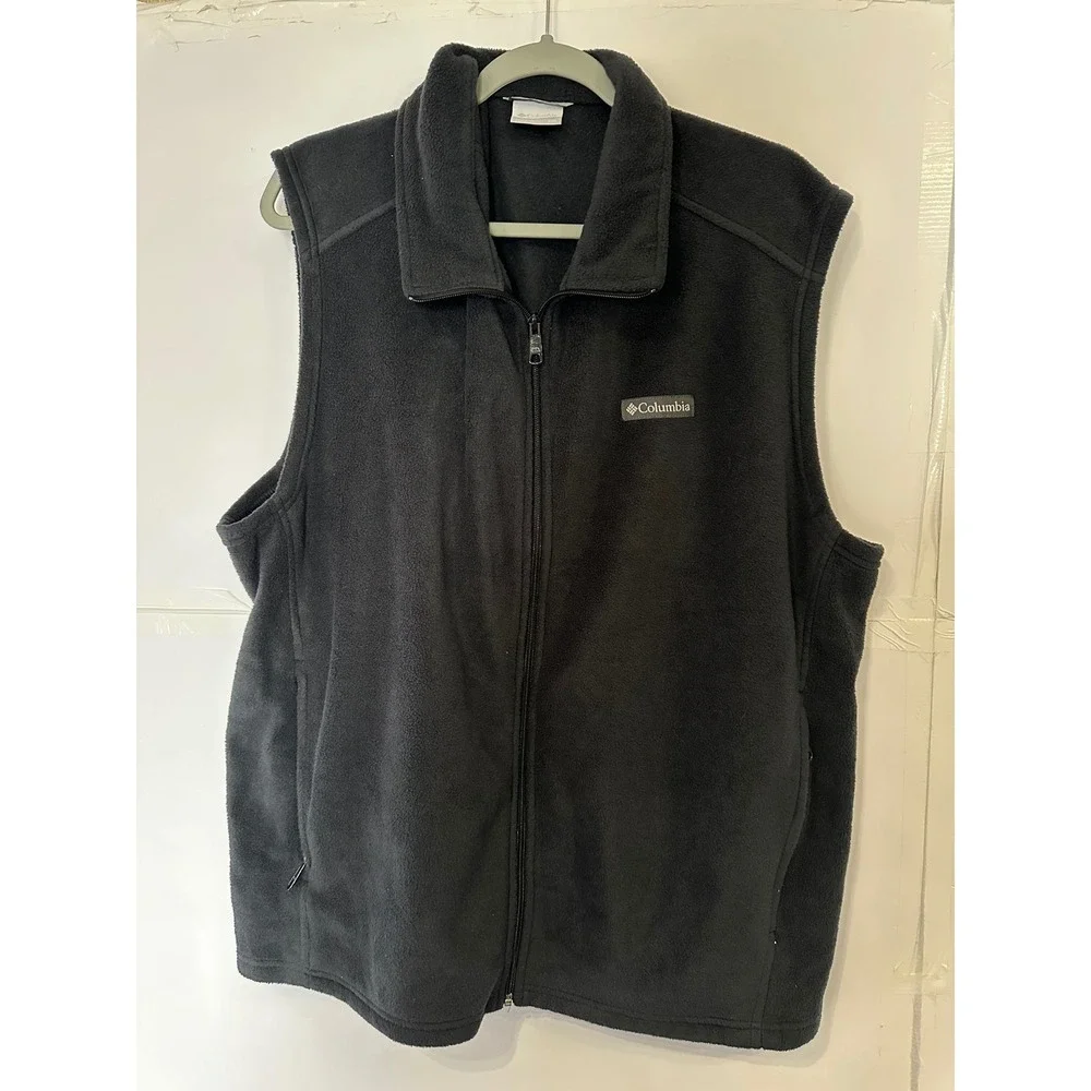 Columbia Mens XXL Fleece‎ Vest Full Zip Sleeveless Black Outdoors Pockets